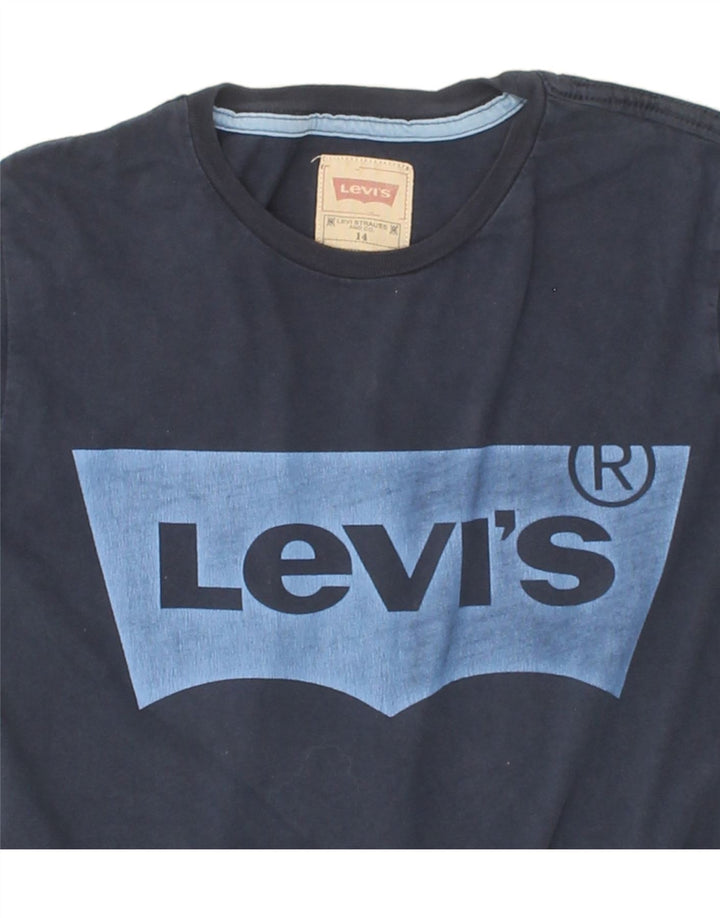 LEVI'S Boys Graphic Top Long Sleeve 13-14 Years Navy Blue Cotton Vintage Levi's and Second-Hand Levi's from Messina Hembry 