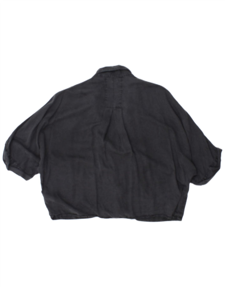 ZARA Womens Short Sleeve Oversized Shirt Blouse UK 10 Small Black