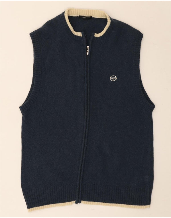 Sergio Tacchini Womens Sleeveless Cardigan Sweater UK 12 Medium Navy Blue