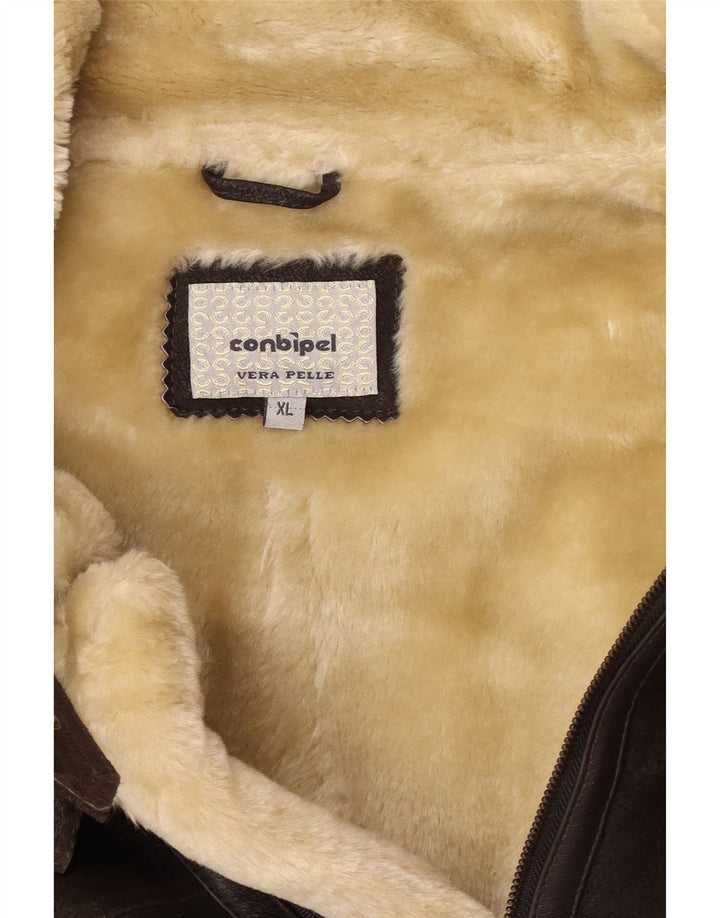 Conbipel Mens Shearling Jacket UK 42 XL Brown Leather