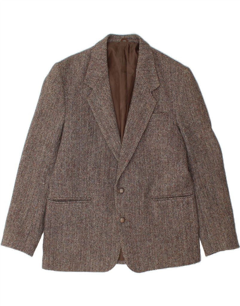 HARRIS TWEED Mens 2 Button Blazer Jacket UK 38 Medium Grey Herringbone Vintage Harris Tweed and Second-Hand Harris Tweed from Messina Hembry 