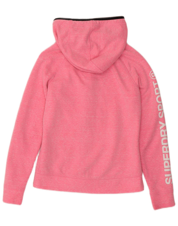 SUPERDRY Womens Loose Fit Graphic Zip Hoodie Sweater UK 6 XS Pink Flecked