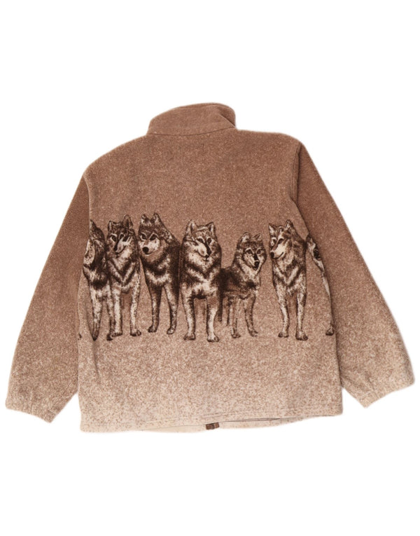 Vintage Mens Wolf Graphic Fleece Jacket UK 38 Medium Brown Flecked