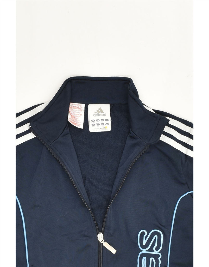 ADIDAS Boys Graphic Tracksuit Top Jacket 9-10 Years Navy Blue Polyester | Vintage Adidas | Thrift | Second-Hand Adidas | Used Clothing | Messina Hembry 