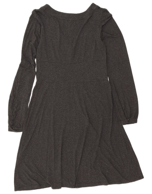 Zara Womens Long Sleeve A-Line Dress UK 14 Large Grey Flecked Viscose