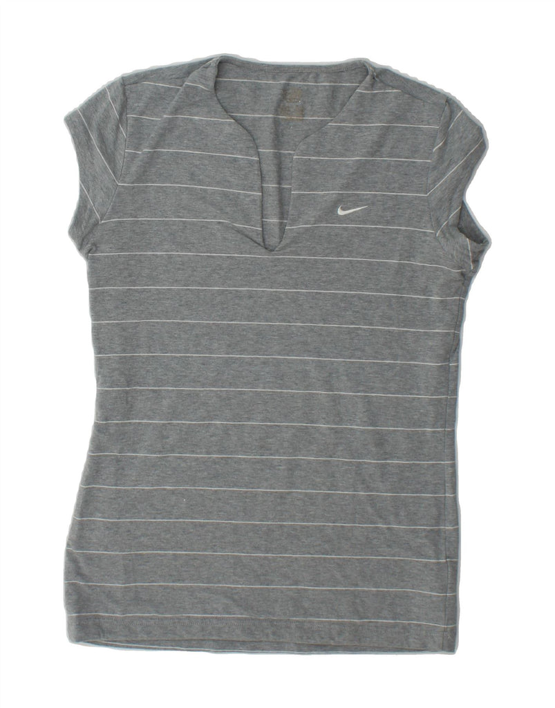 NIKE Womens T-Shirt Top UK 12 Medium Grey Pinstripe Vintage Nike and Second-Hand Nike from Messina Hembry 