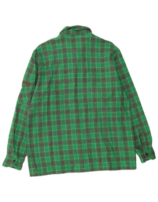 Vintage Mens Flannel Shirt IT 52 Large Green Check Wool