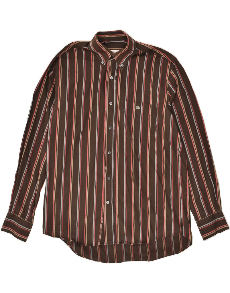 LACOSTE Mens Shirt Size 40 Medium Brown Striped Cotton | Vintage Lacoste | Thrift | Second-Hand Lacoste | Used Clothing | Messina Hembry 