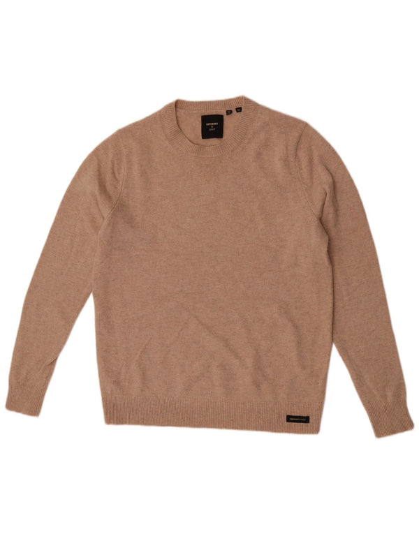 Superdry Mens Crew Neck Jumper Sweater Medium Beige Lambswool