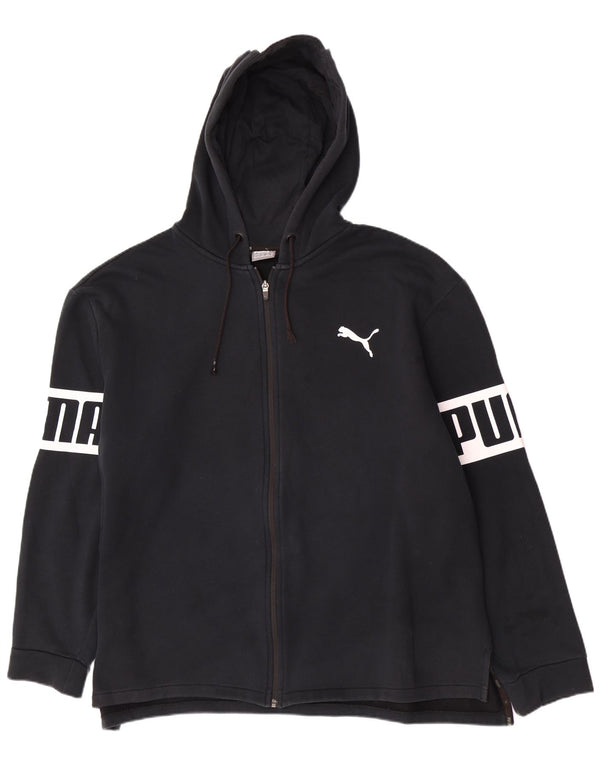 Puma Mens Graphic Zip Hoodie Sweater 2XL Navy Blue Colourblock Cotton