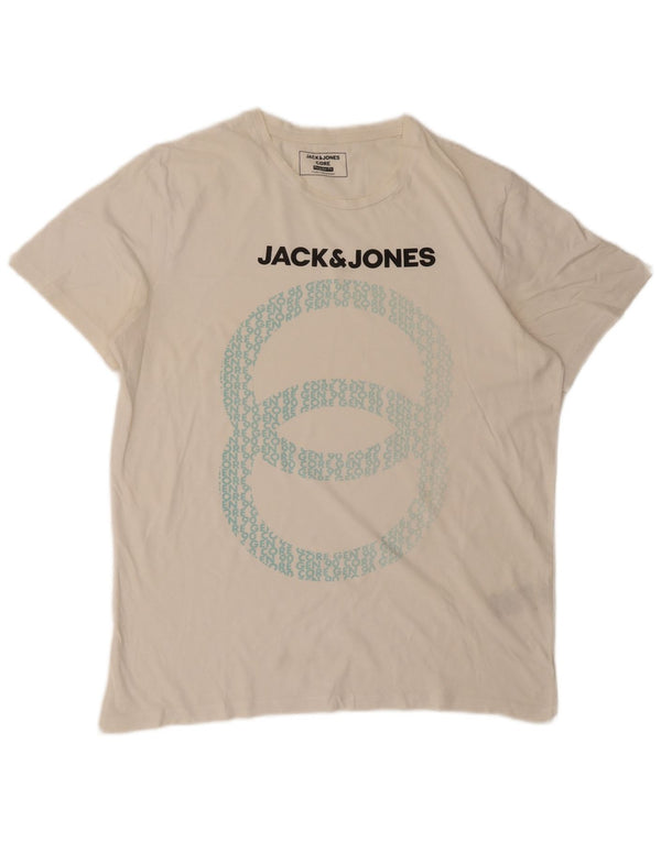 Jack & Jones Mens Regular Fit Graphic T-Shirt Top Medium White Cotton
