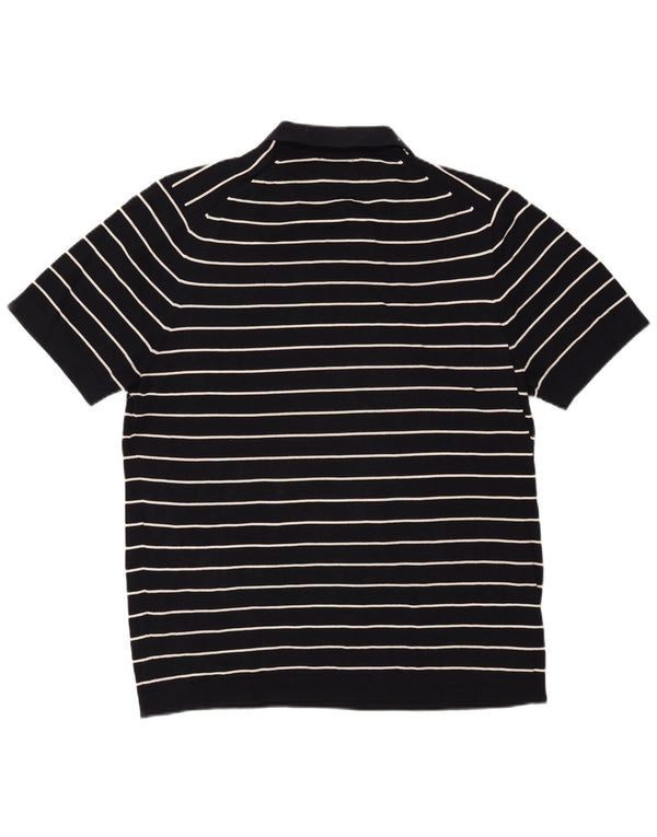 Massimo Dutti Mens Polo Shirt XL Black Striped Cotton Nautical