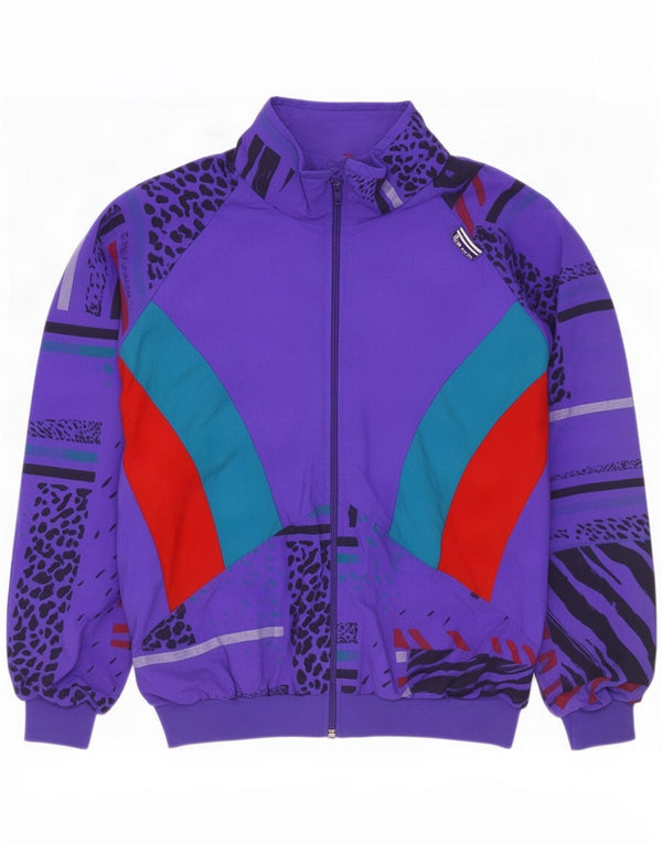 Vintage Mens Tracksuit Top Jacket UK 40 Medium Purple Colourblock Polyamide