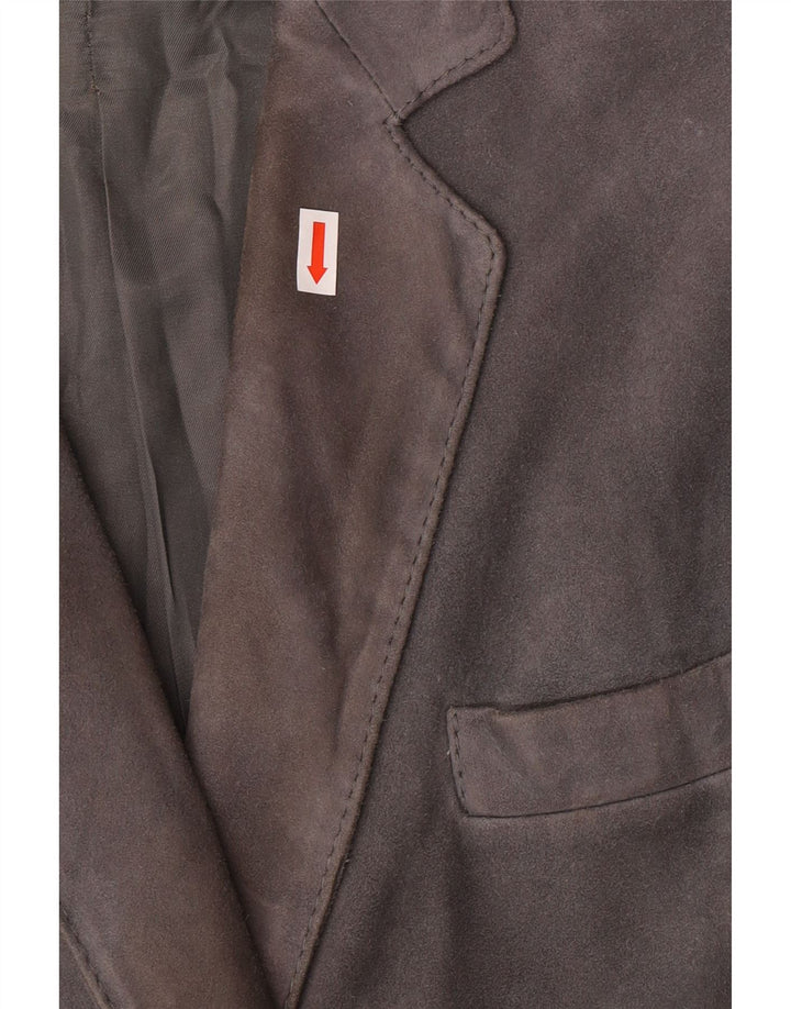 VINTAGE Womens Double Breasted Suede Blazer Jacket UK 14 Medium Grey