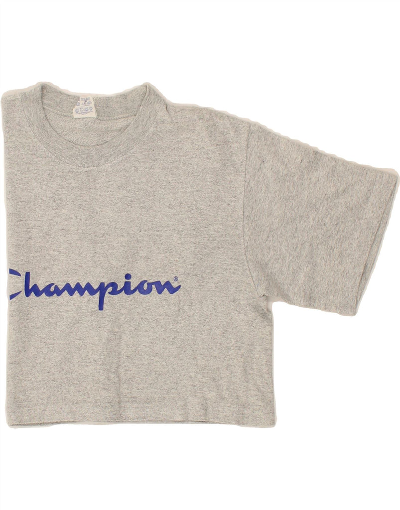 CHAMPION Womens Graphic Crop Top UK 10 Small Grey Cotton Vintage Champion and Second-Hand Champion from Messina Hembry 