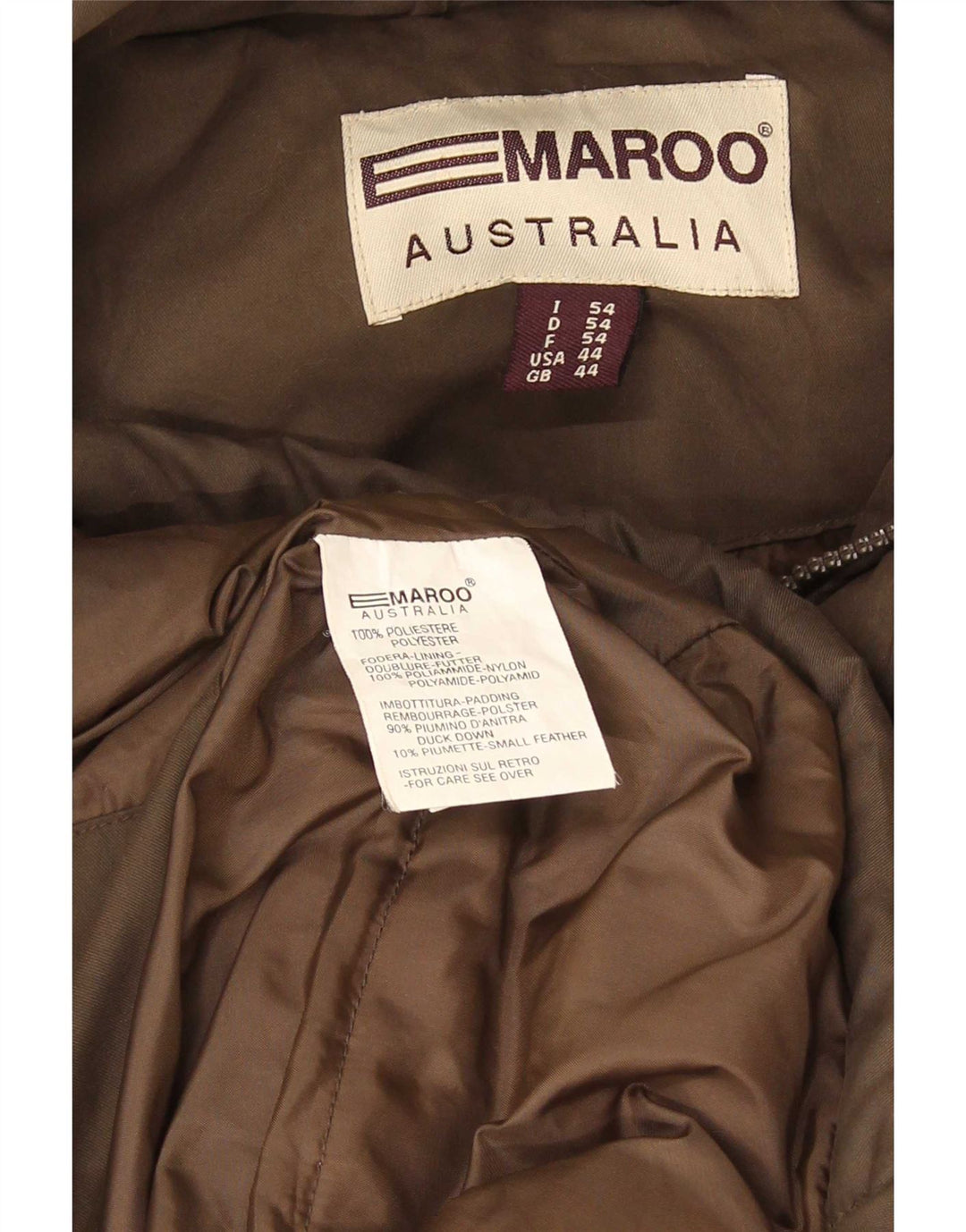 Emaroo Australia Mens Hooded Padded Jacket UK 44 2XL Brown Polyester