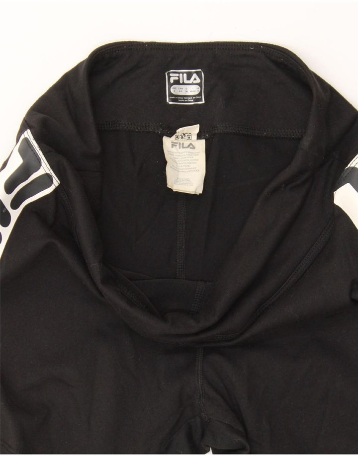 FILA Womens Graphic Sport Shorts UK 10 Small Black Colourblock Polyester Vintage Fila and Second-Hand Fila from Messina Hembry 