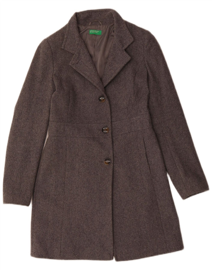 Benetton Womens Overcoat UK 8 Small Grey Wool