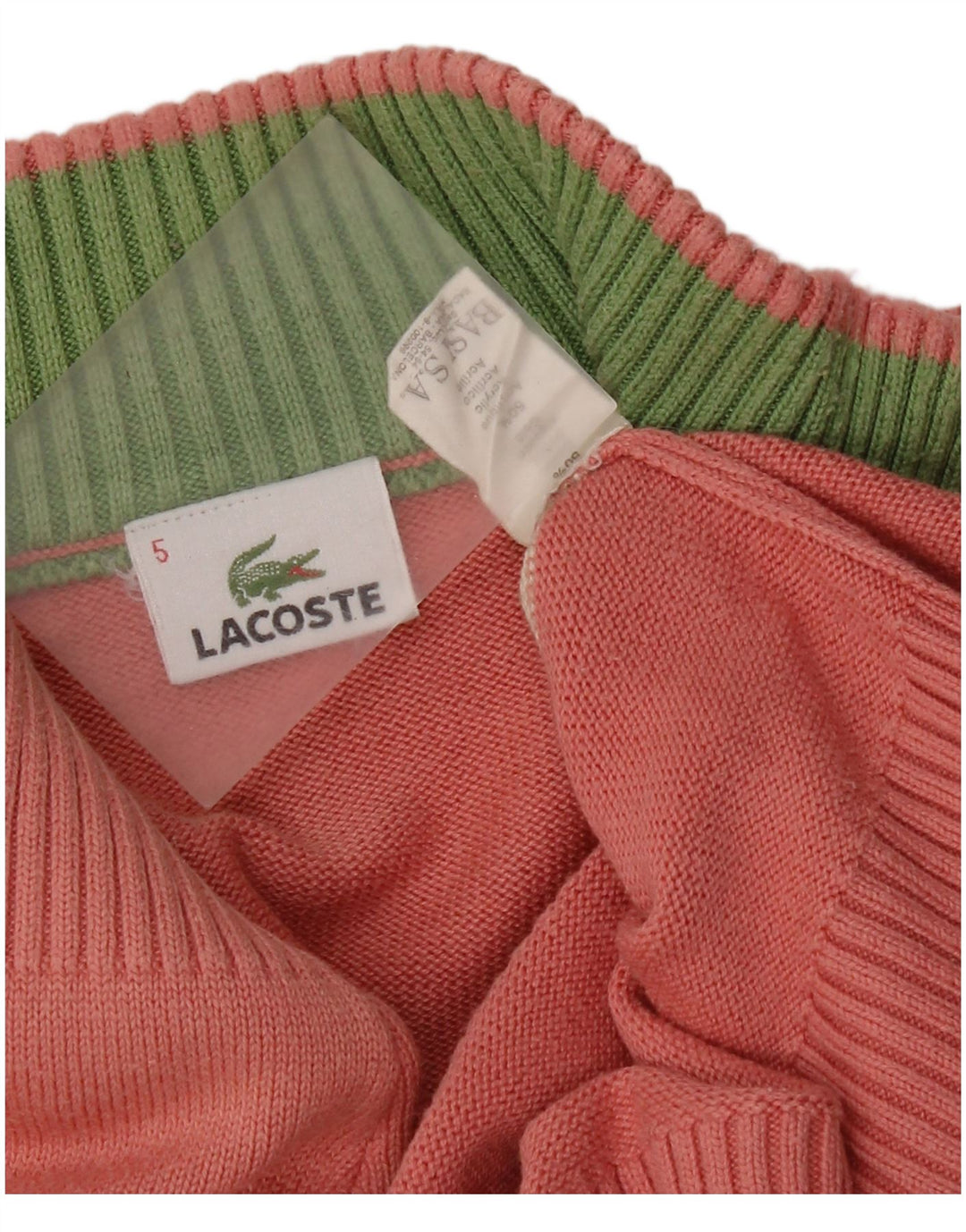 Lacoste Womens Zip Neck Jumper Sweater Size 5 Large Pink Striped Cotton