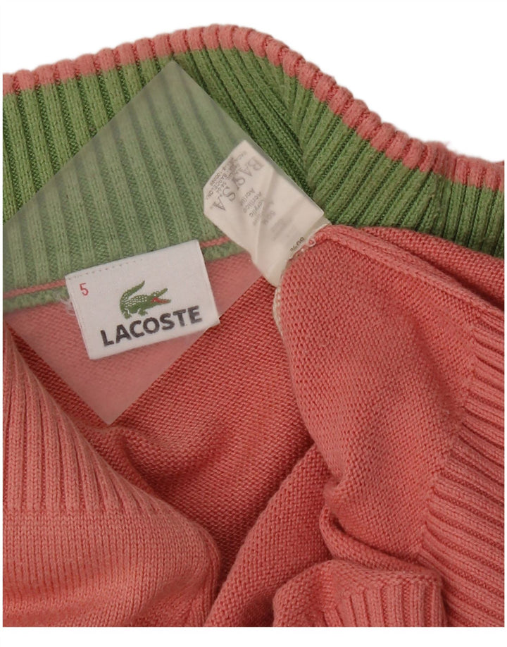 Lacoste Womens Zip Neck Jumper Sweater Size 5 Large Pink Striped Cotton