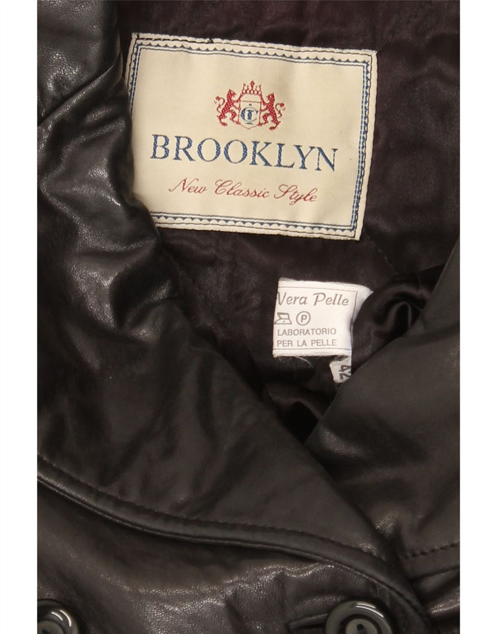 Brooklyn Womens Double Breasted Leather Coat IT 42 Medium Black Leather