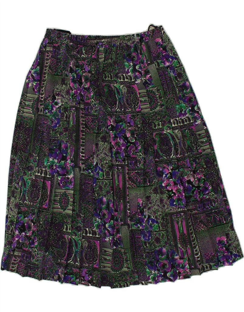 VINTAGE Womens Pleated A-Line Skirt IT 46 Large W32 Green Floral Polyester Vintage Vintage and Second-Hand Vintage from Messina Hembry 