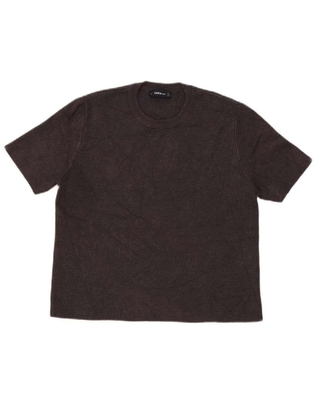 Zara Womens Short Sleeve Crew Neck Jumper Sweater UK 14 Medium Brown