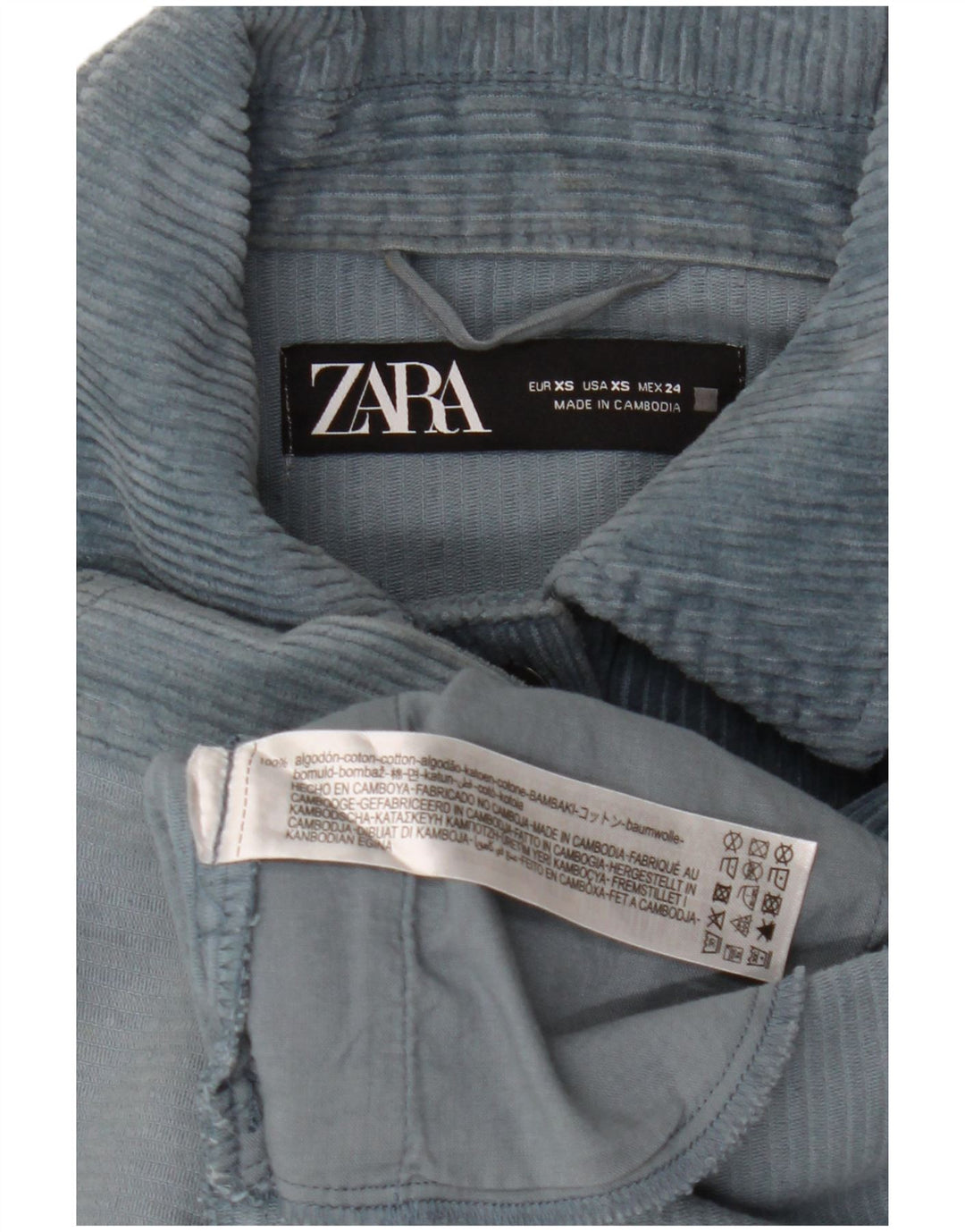 Zara Womens Oversized Corduroy Jacket UK 6 XS Blue Cotton
