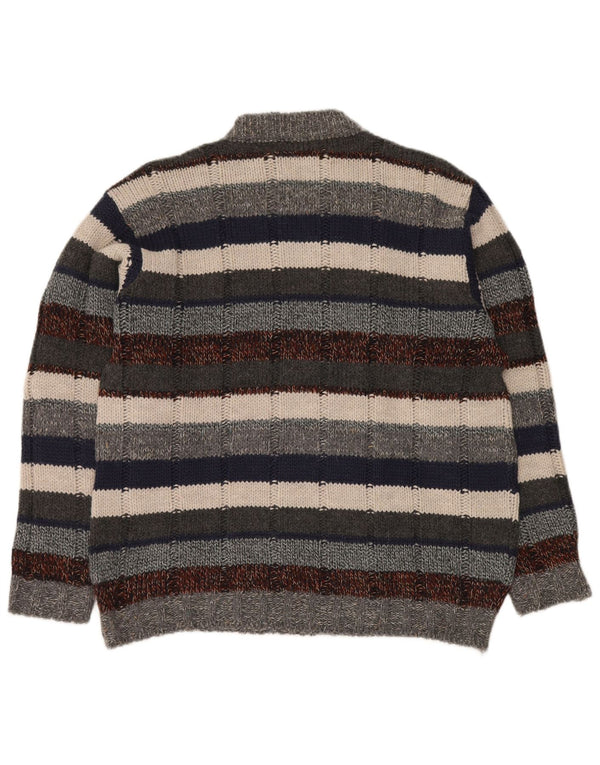 ALCATRAZ Mens Crew Neck Jumper Sweater Large Multicoloured Striped Wool