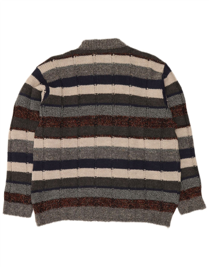ALCATRAZ Mens Crew Neck Jumper Sweater Large Multicoloured Striped Wool