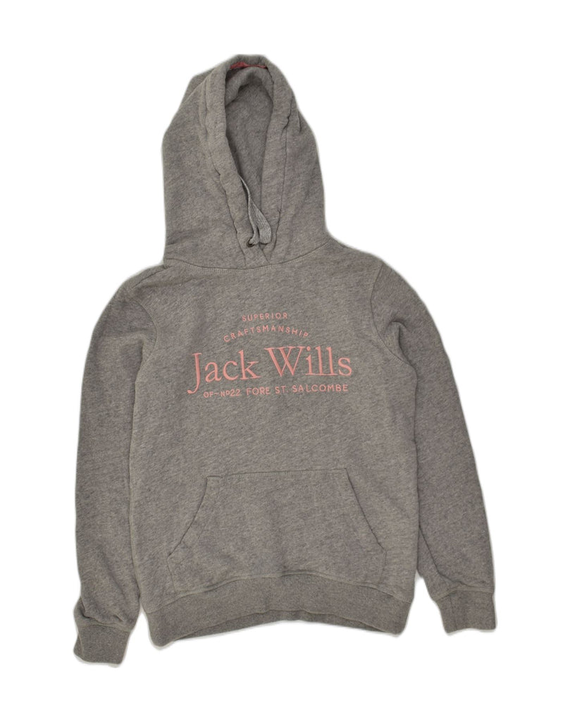 JACK WILLS Womens Oversized Graphic Hoodie Jumper UK 6 XS Grey Cotton | Vintage Jack Wills | Thrift | Second-Hand Jack Wills | Used Clothing | Messina Hembry 