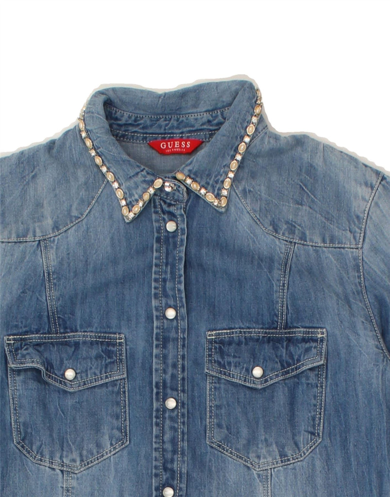 GUESS Womens Denim Shirt UK 6 XS Blue Cotton | Vintage Guess | Thrift | Second-Hand Guess | Used Clothing | Messina Hembry 