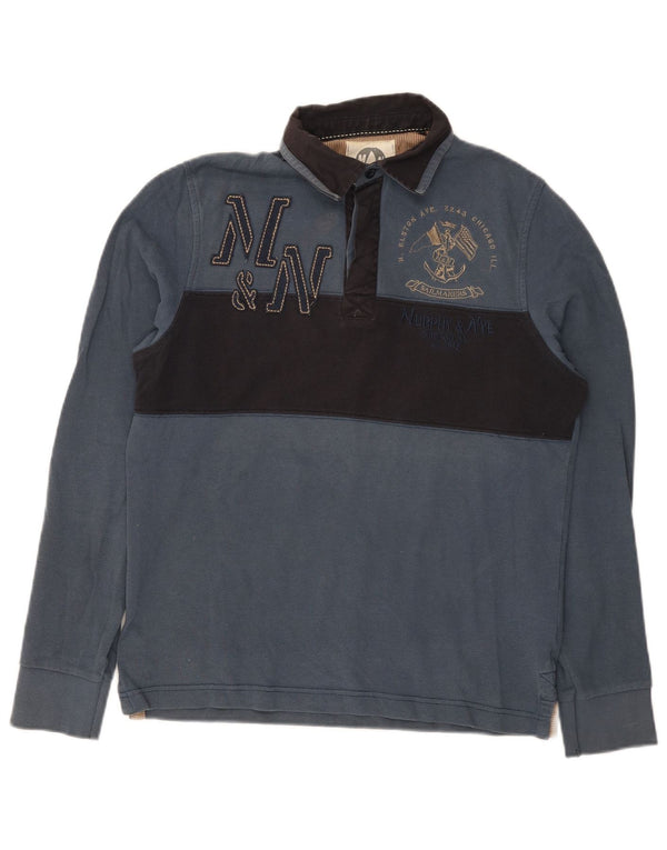 Murphy & Nye Mens Long Sleeve Rugby Polo Shirt Small Navy Blue Colourblock