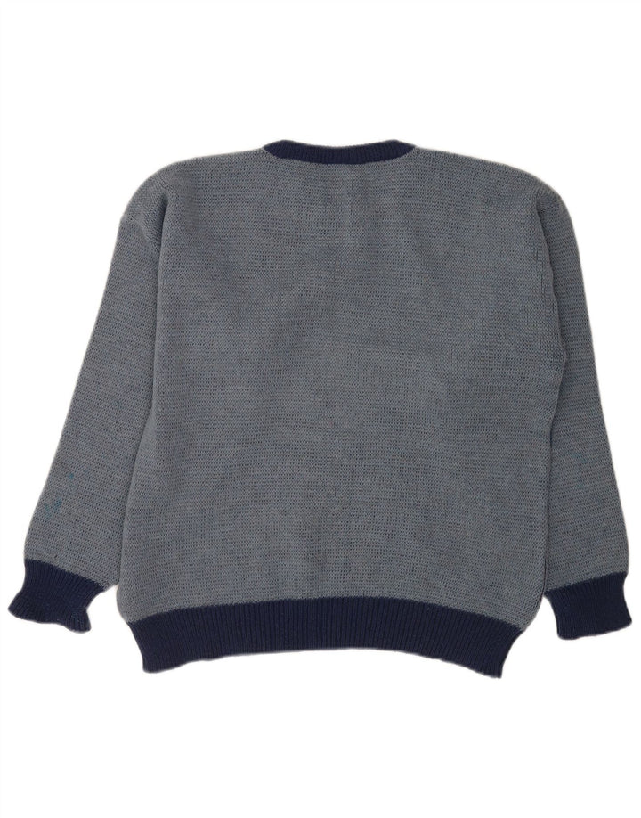 Vintage Mens Boat Neck Jumper Sweater IT 52 Large Blue Geometric