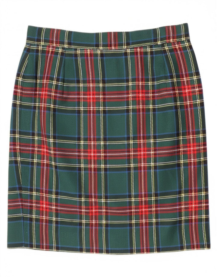 Vintage Womens Pencil Skirt W30 Medium Green Plaid