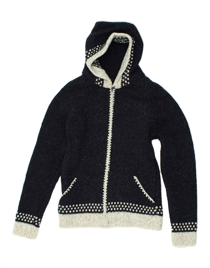 VINTAGE Womens Hooded Cardigan Sweater UK 12 Medium Navy Blue Flecked | Vintage Vintage | Thrift | Second-Hand Vintage | Used Clothing | Messina Hembry 