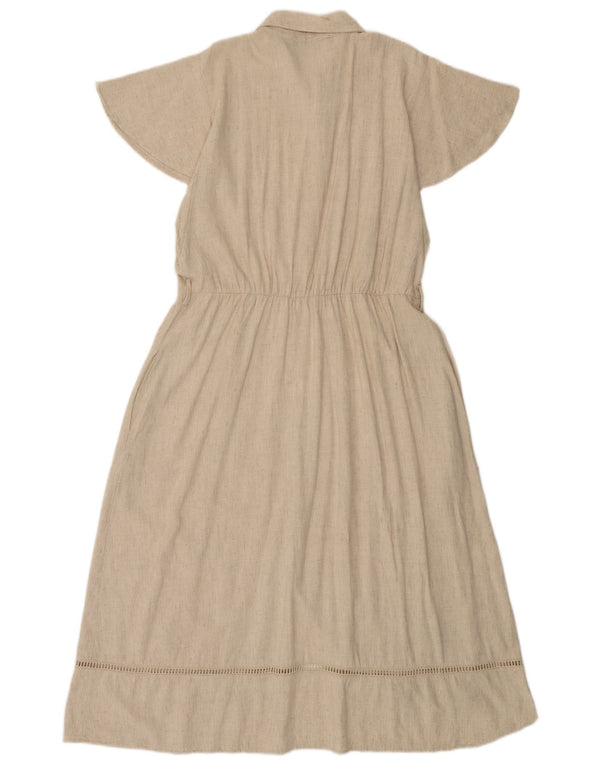 Zara Womens Short Sleeves Shirt Dress UK 16 Large Beige