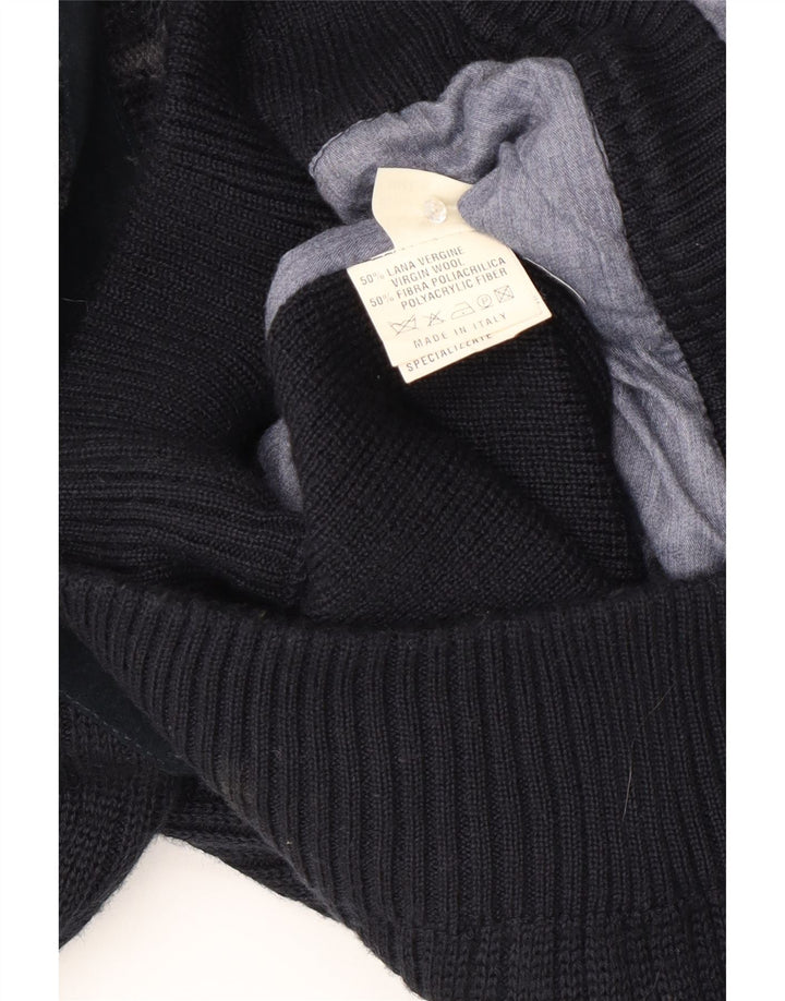 Malagrida Mens Cardigan Sweater XL Black Striped Wool