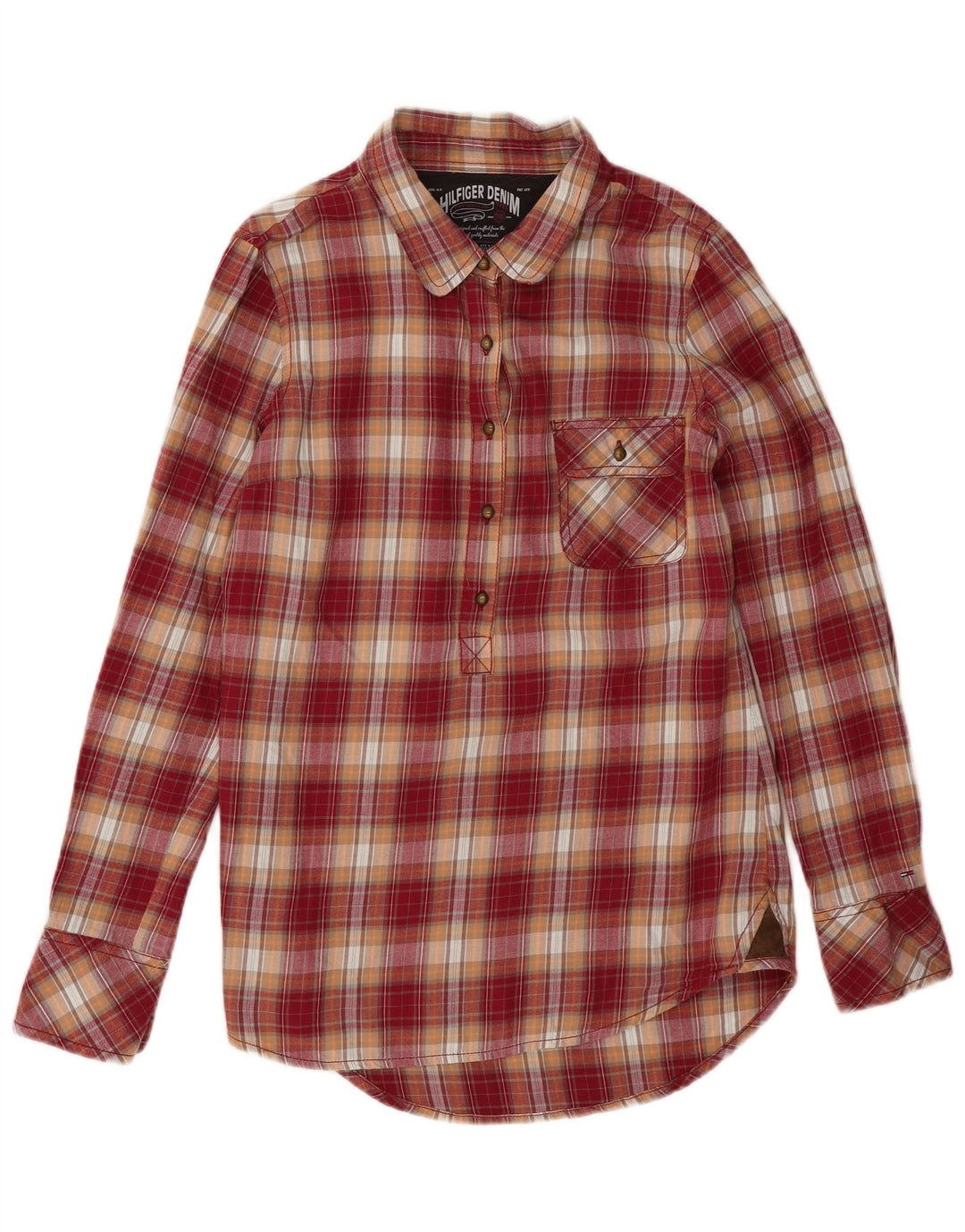 Tommy Hilfiger Womens Pullover Flannel Shirt UK 16 Large Red Check Cotton