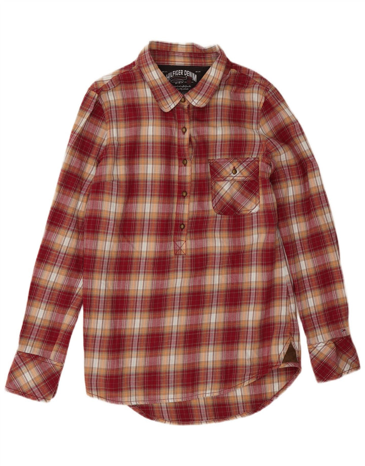 Tommy Hilfiger Womens Pullover Flannel Shirt UK 16 Large Red Check Cotton