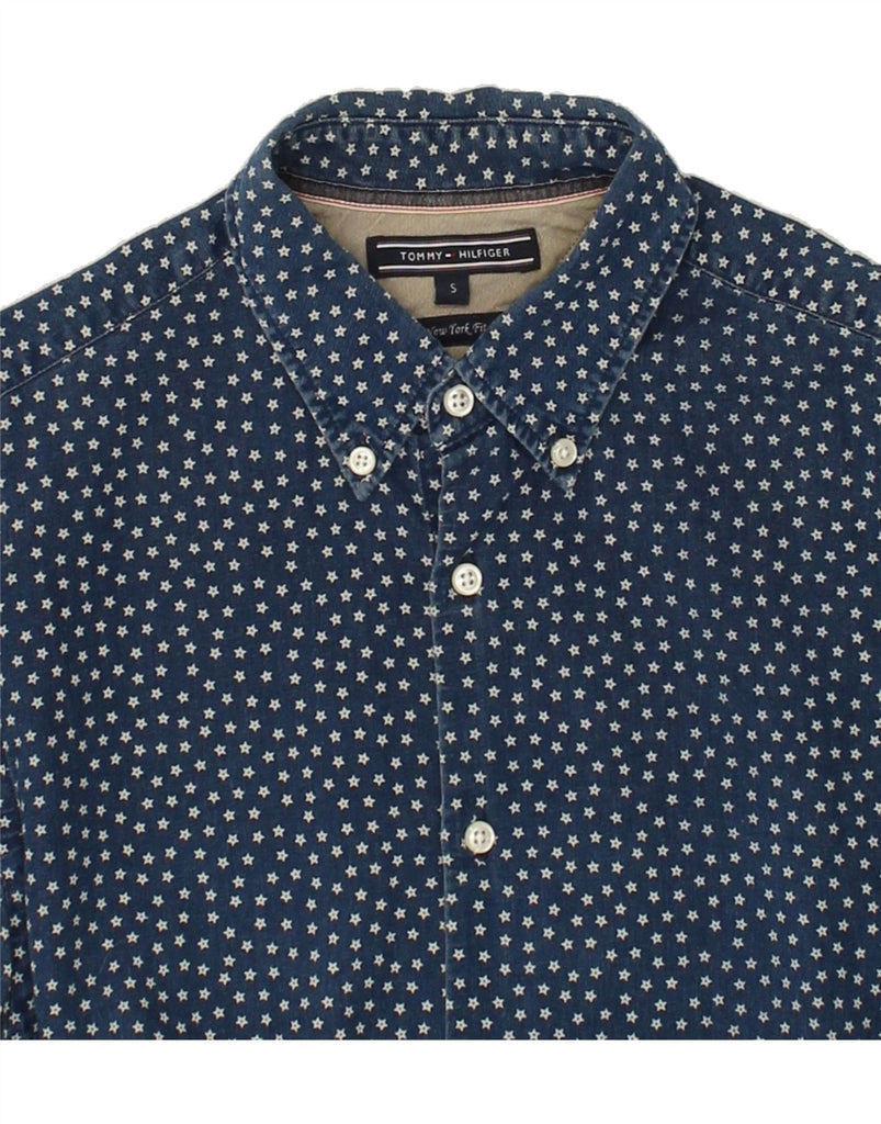 TOMMY HILFIGER Mens New York Fit Shirt Small Navy Blue Spotted Cotton | Vintage Tommy Hilfiger | Thrift | Second-Hand Tommy Hilfiger | Used Clothing | Messina Hembry 