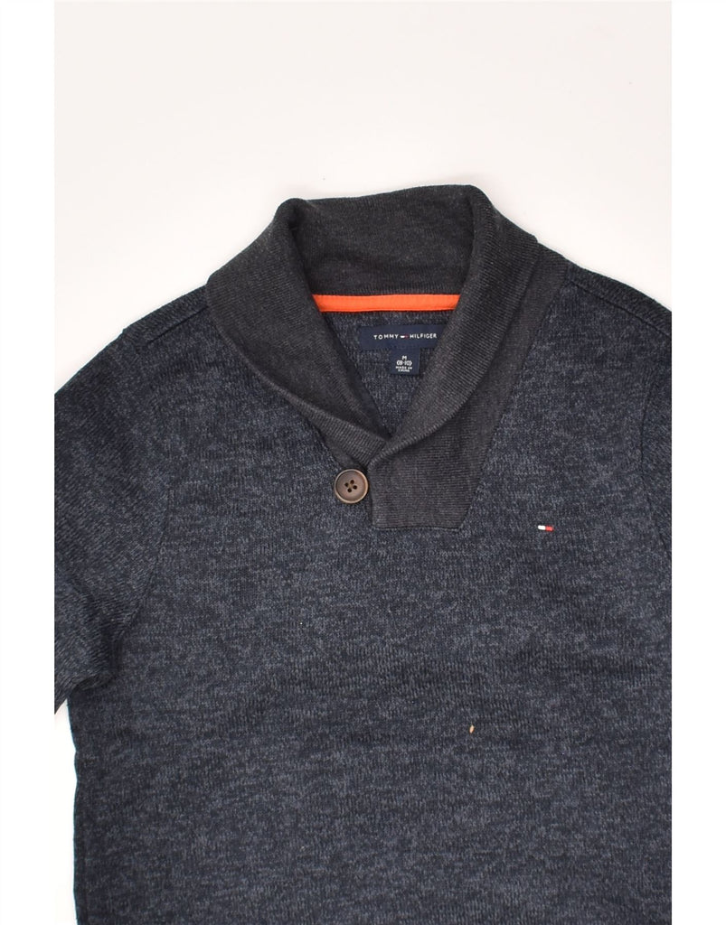 TOMMY HILFIGER Boys Shawl Neck Jumper Sweater 8-9 Years Medium Navy Blue | Vintage Tommy Hilfiger | Thrift | Second-Hand Tommy Hilfiger | Used Clothing | Messina Hembry 