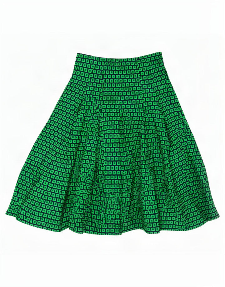 Vintage Womens A-Line Skirt EU 40 Medium W28 Green Geometric Polyester