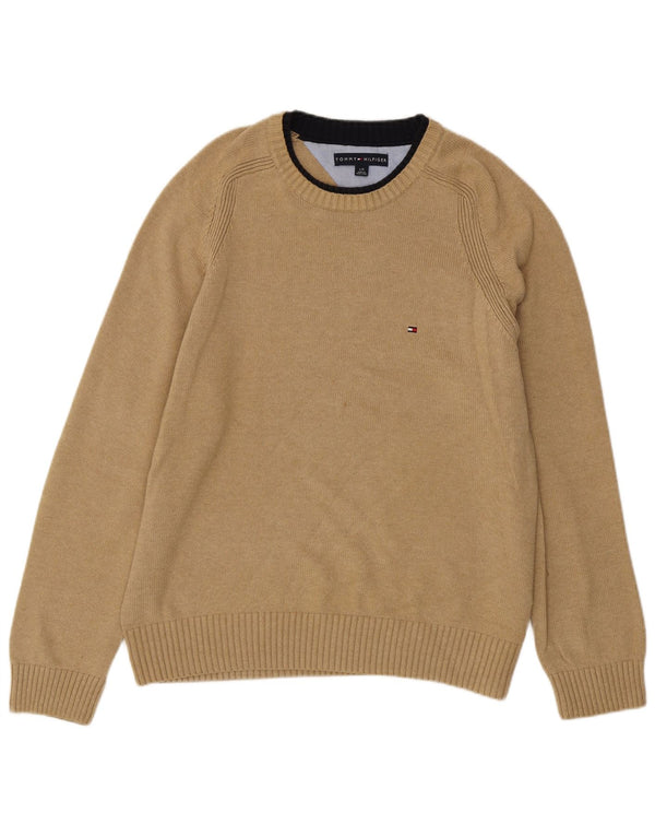 TOMMY HILFIGER Mens Crew Neck Jumper Sweater Large Beige Cotton