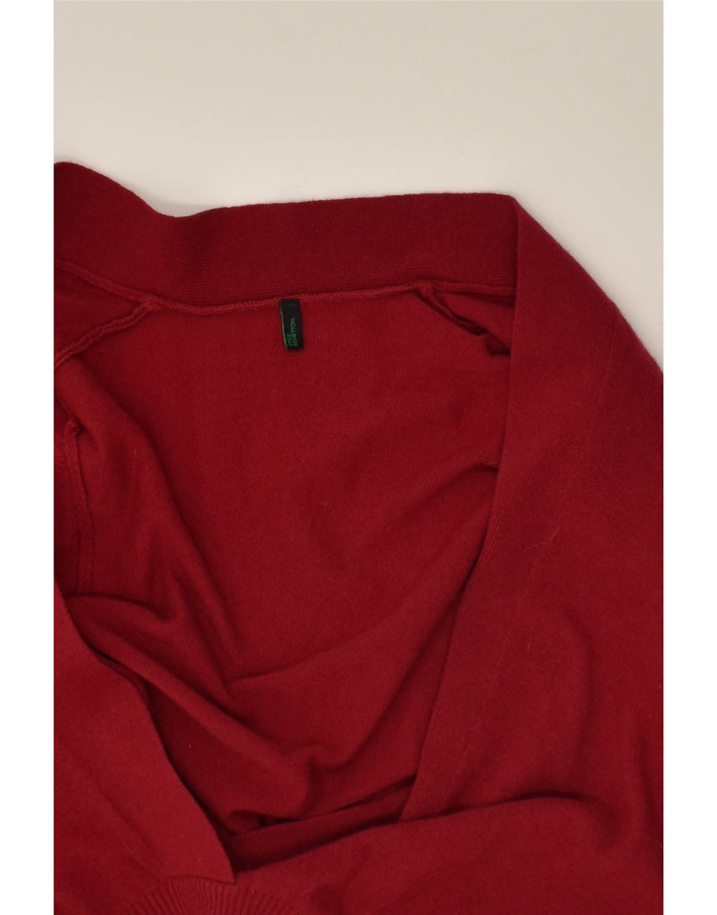 BENETTON Womens V-Neck Jumper Sweater UK 14 Medium Burgundy Wool | Vintage Benetton | Thrift | Second-Hand Benetton | Used Clothing | Messina Hembry 