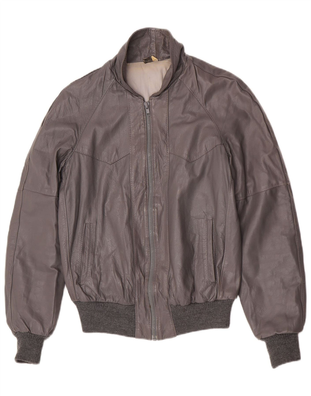 Vintage Mens Leather Jacket IT 48 Medium Grey Leather