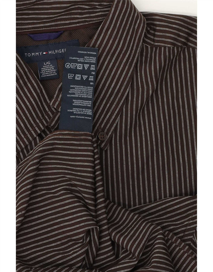 Tommy Hilfiger Mens Shirt Large Brown Pinstripe Cotton