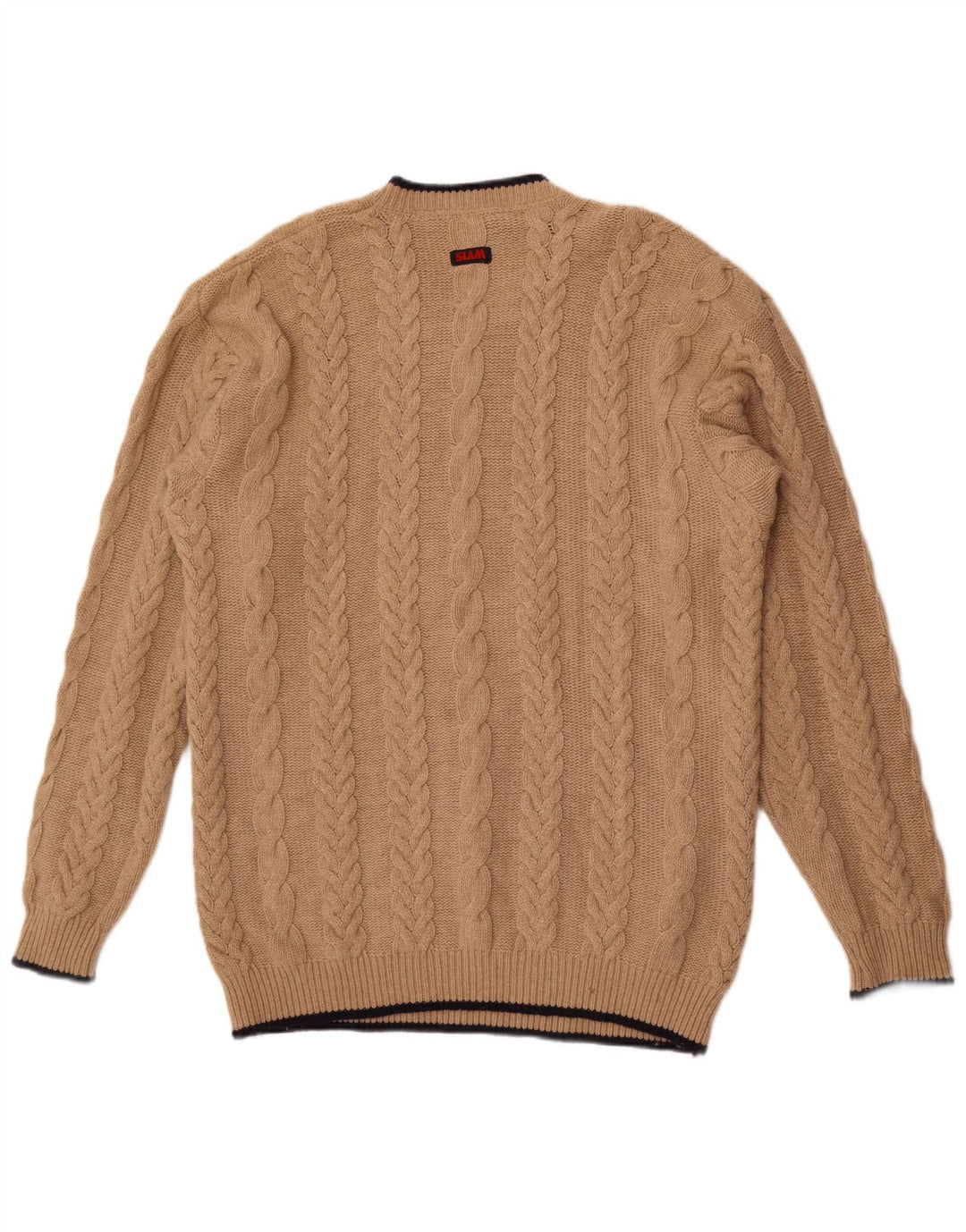 Slam Mens V-Neck Jumper Sweater XL Beige Wool