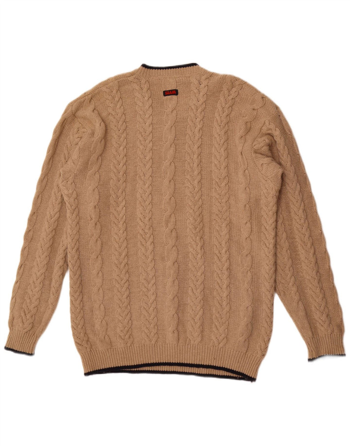 Slam Mens V-Neck Jumper Sweater XL Beige Wool