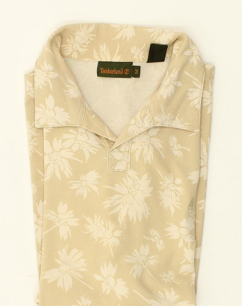 TIMBERLAND Mens Polo Shirt Medium Beige Floral Cotton | Vintage Timberland | Thrift | Second-Hand Timberland | Used Clothing | Messina Hembry 